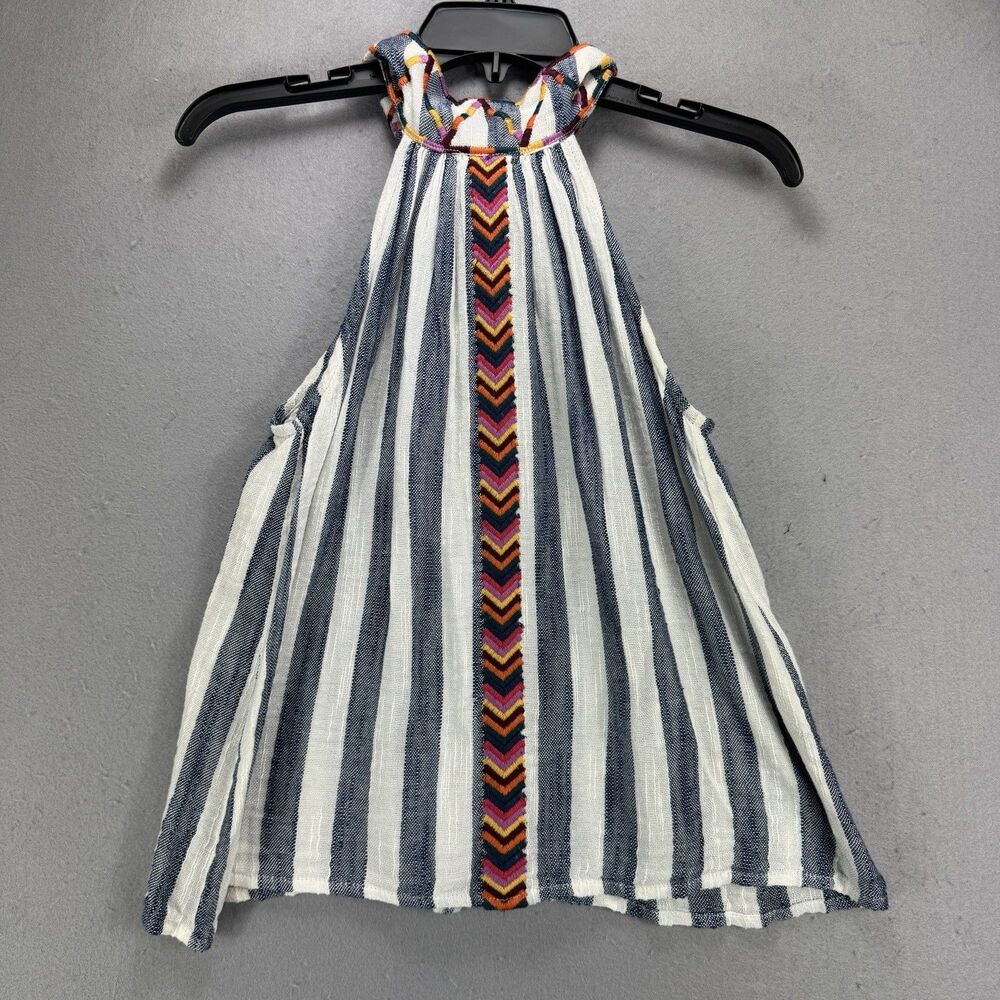 THML Top Women's XS Blue White Stripe Embroidered Shirt Boho Festival Hippie